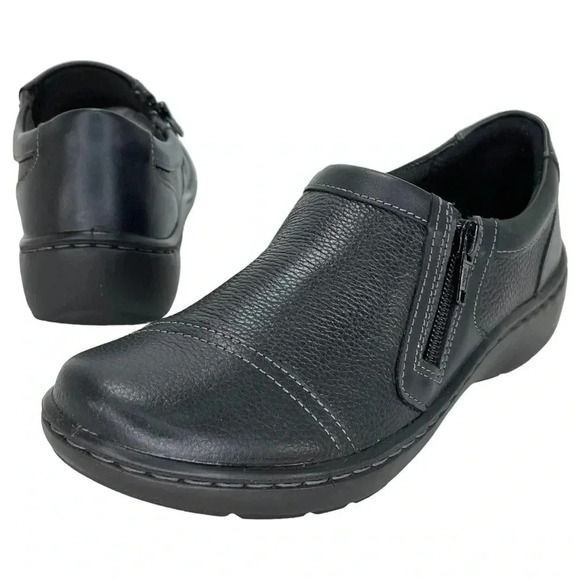 Clarks Womens Loafers 7M Cora Giny Black Pebbled Leather Ultimate Comfort - Picture 9 of 12